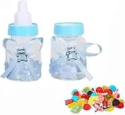 50pcs Cute Feeding Bottle Shape Candy Boxes,3.5 Inch Mini Fillable Baby Bottle,Shower Box Candy Box for Birthday Christening Gift Party Decorations Blue