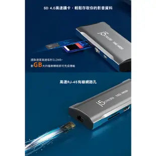 【j5create 凱捷】Type-C 真4K60 HDMI / Gen2高速9合1多功能集線器Hub-JCD393