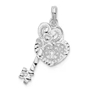 Sterling Silver De-Ani Rhodium-Plated Polished Moveable Key With Heart Lock Pendant