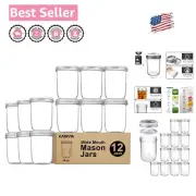 Modern Wide Mouth 16 oz Glass Jars with Silver Lids & Pipette Covers - 12 Pack