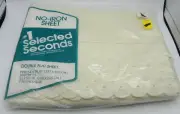 Selected Seconds Double Bed Flat Sheet Off White Eyelet Trim 81 x 96" 160 Count