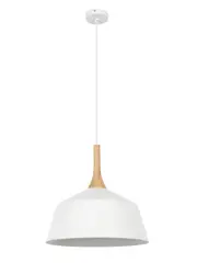 Husk 1 Light 400mm Pendant in Matte White with Ash Wood