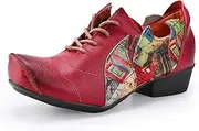 [TMA EYES] Women's Leather Lace-up Comfort Shoes Low-Heeled Pig Leather with Breathable Lining