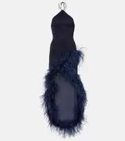 [Oseree] Oséree Lumière Plumage feather-trimmed maxi dress AU 16 blue