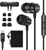 [UliX] Rider USB C Headphones, 5 Years Warranty, Magnetic USB-C Earbuds for iPhone 16 15 Pro Max Plus Samsung Galaxy S24 S23 Ultra S22 S21 FE S20 Z Flip 3 Fold 4 A53 A54, USB Type C Earphones - Black