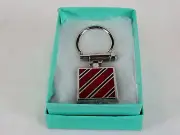 Stainless Steel Key Ring ~Diagonal Black & Red Enameled Stripes NEW #5230280