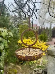 Rusty Metal Bird Feeders, Bird Perch, Outdoor Garden, Bird Snack Bowl, Yard Art