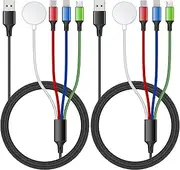 2Pack 4 in 1 iWatch & iPhone Charger for Travel, Multi Charging Cable for Apple Watch Charger Wireless USB C Micro Compatible with iWatch Ultra/SE/10/9/8/7/6/5/4/3/iPhone 16/15/14 Galaxy Android(4FT)