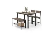 4pcs Retro Dining Set Dining Table and Chairs Set Bench Seat w/Storage Rack Breakfast Kitchen Cafe Home Furniture