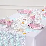 Sequin Table Runner Iridescent Table Runner White Table Runner Mermaid Party Table Linen 10ft for Christmas Birthday Party Ceremony Table Decorations 25X120 inch