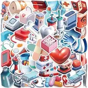 50 Packs 3D Medical Equipment Stickers Water Bottles Laptop Phone Motorcycle Computer Guitar Skateboard Hydroflasks Medical Equipment Vinyl Sticker Waterproof Aesthetic Trendy Decals for Teens Girls