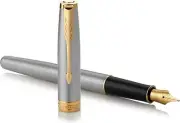 Parker Sonnet Stainless Steel Gold Trim Medium Nib Fountain Pen