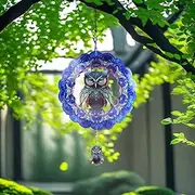 MYTOAU Wind Spinner Metal Owl - 12Inch 3D Stainless Steel Hanging Wind Spinner for Indoor/Outdoor Decoration, Yard Art, Garden Decor