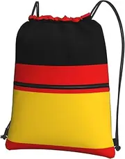 EdWal German Flag Print Drawstring Backpack Gym Bags Sports Bags With Zipper Pocket For Travel Swimming Beach, Black, One Size
