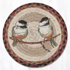 Set of 2 Braided Jute Round Placemat/Trivet/Swatch. CHICKADEE. Earth Rugs.10"