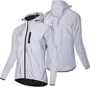 [Generic] Reflective Jacket with Hood Hooded Wind Coat for Men Women Night Safe Jacket for Cycling Running Jogging Walking