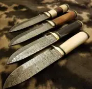 4pcs, Custom Made Hand Forged Knives With Rose Wood/ Bone/ Black