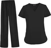 [ａ aternee] Women Scrubs Set Nursing Scrubs Workwear Work suits V Neck Female Stretch Nurse Uniform Scrubs Top and Pants for Healthcare