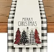 Christmas Trees Merry Xmas Table Runner, Seasonal Winter Holiday Kitchen Dining Table Decoration for Indoor Outdoor Home Party Decor 13 x 72 Inch