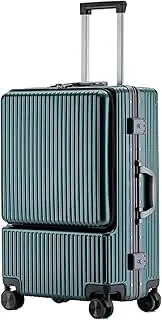 [HAFUNE] Light Suitcase Hard Luggage With Front Pocket,Aluminum Frame Suitcase TSA Lock Carry On Luggage Wheeled Luggage, Green, 20 inch