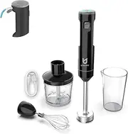 Cordless Hand Blender, UTALENT Variable Speed Immersion Blender Rechargeable, with Fast Charger, 500ml Chopper, 600ml container, Egg Whisk, for Smoothies, Baby Food and Soups – Black