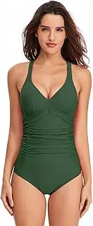 [TEMKIN] Women's One Piece Swimsuit Tummy Control Ruched Bathing Suit Adjustable Strap Swimming Costume