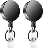2 Pack Heavy Duty Retractable Badge Holder Reel, Metal Id Badge Holder with Belt Clip Key Ring for Name Card Keychain Metal Casing, for Name Card Keychain Casing