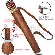 Genuine Cowhide Leather Traditional Archery Arrow Back Quiver Adjustable Strap