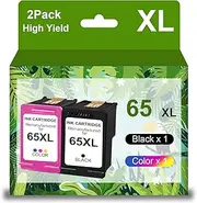 65XL Ink Cartridge Remanufactured Ink Cartridge Replacement for HP Printer Ink 65 XL Ink Cartridges Black Color Combo Pack for HP 3752 3755 2655 3758 2652 5055 Printer(1 Black 1 Tri-Color 2 Packs)