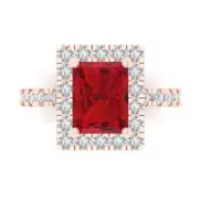 3.9ct Emerald Halo Tourmaline Statement Engagement Wedding Ring 14k Rose Gold