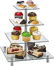ZAFUU 4 Tier Square Tempered Glass Cupcake Stand | Modern Cake Stand, Dessert Tower, Afternoon Tea Stand for Cakes, Pastries, Sandwiches