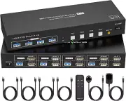 Dual Monitor HDMI KVM Switch 4 Computers 2 Monitors 8K@60Hz 4K@120Hz 4 Port KVM