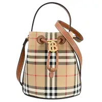 在飛比找Yahoo奇摩購物中心優惠-BURBERRY 經典TB LOGO格紋拼接兩用迷你束口水桶