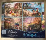 Disney Thomas Kinkade 4 Puzzle Set Mickey Minnie Snow White Pocahontas 500 pc Ea