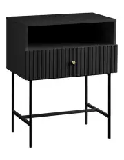 [Sarantino] Cecil Slender Fluted Bedside Table in Black