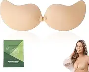 [ZWWOGE] Adhesive Bra Push Up, Adhesive Bra Push Up, Size B, Invisible Bra, Backless, Strapless for Women, Reusable, for Evening Dress, Wedding Dress and Backless, Silicone Push Up, Invisible Beige