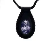 San Judas Cadena Escapulario de Piel Color Negro Hecho a Mano Rosario Juditas