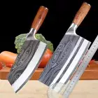 Cleaver Knife Laser Damascus Pattern Wood Handle Slicing Butcher Eviscerate Bone