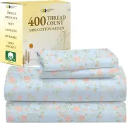 Floral Sheets for Twin-Xl Size Bed - 100% Cotton Sheets Set, Luxury 400 Thread C