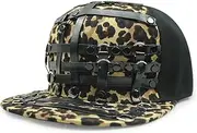 [HAMKVBPR] Baseball Cap Unisex Punk Leather Hip Hop Flat Brim Cap Baseball Cap Outdoor Sports Hat(Black2)