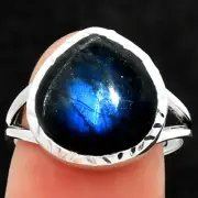Blue Fire Labradorite - Madagascar 925 Sterling Silver Ring s.8 Jewelry R-1074