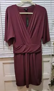 NWT Metaphor Womans Burgandy Dress Overlap Front with Banded Waist Size Large