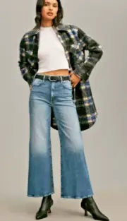 ANTHROPOLOGIE MOTHER HUSTLER ROLLER SNEAK HIGH RISE WIDE LEG JEANS HIGHon HOG 34
