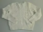 $165 NEW Ralph Lauren Girls Sweater w BEADS Cream Pullover CASHMERE WOOL 4 6
