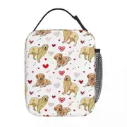 i1267 Insulated Lunch Tote Bag Golden Retriever Dog Love Doodles Hearts Merch Funny Lunch Food Box Cooler Thermal Bento Box For School swg2499