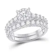 14k White Gold Round Diamond Bridal Wedding Ring Set 2 Cttw (Certified)