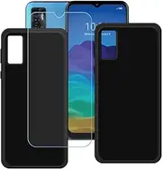 FZYM Case for ZTE Optus X Pro 2 + Tempered Glass Screen Protector Protective Film,2 Pack Slim Black Soft Gel TPU Silicone Protection Phone Case Cover for ZTE Optus X Pro 2 (6.52")