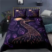 Peacock And Purple Leaves 3D Print Duvet Quilt Covers Pillowcase Bedding Sets