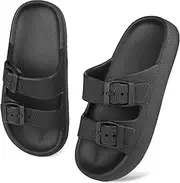 [WYSFLY] Kids Cloud Slides Boys Girls Adjustable Double Buckle EVA Flat Sandals Summer Pillow Slippers Shower Beach Pool Sliders, Black, 3 UK