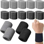 12 Pairs Wrist Sweatbands Tennis Wrist Bands Absorbent Sweat Band for Women and Men, Breathable Cotton Sweatbands for Basketball,Football,Working Out,Running Athletic Sports
